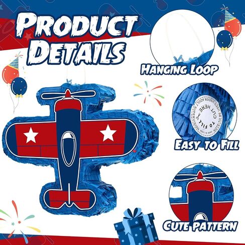 Jenaai Airplane Pinata 16 x 12 X 3 Inch Plane Pinata Bundle with Stick Blindfold and Confetti Airplane Themed Party Pinata Patriotic Airplane Pinata for Boys Girls Patriotic Birthday Party Game Favors in Saudi Arabia