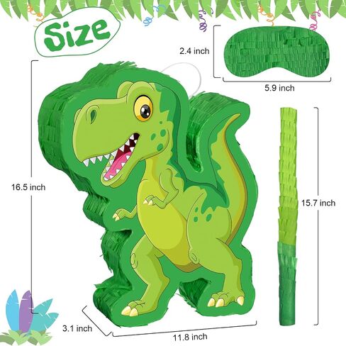 Green Dinosaur Pinata Bundle, String Pinata Dinosaur with a Blindfold and Stick Pull Pinata for Boys, Girls, Animal Themed Birthday Parties, Decorations Supplies, 16.5 x 11.8 x 3.1 Inches in Saudi Arabia
