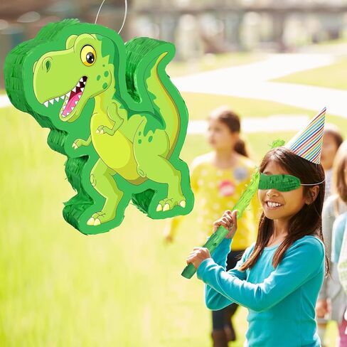 Green Dinosaur Pinata Bundle, String Pinata Dinosaur with a Blindfold and Stick Pull Pinata for Boys, Girls, Animal Themed Birthday Parties, Decorations Supplies, 16.5 x 11.8 x 3.1 Inches in Saudi Arabia