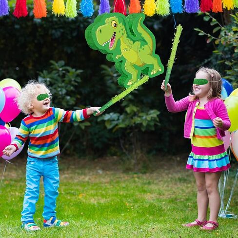 Green Dinosaur Pinata Bundle, String Pinata Dinosaur with a Blindfold and Stick Pull Pinata for Boys, Girls, Animal Themed Birthday Parties, Decorations Supplies, 16.5 x 11.8 x 3.1 Inches in Saudi Arabia