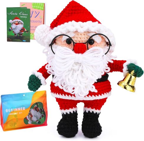 SOTYIOO Crochet Kit for Beginners, Christmas Crochet Set DIY Gift for Starters Adult Kids Instruction and Video Tutorials Santa Claus (40%+ Yarn) in Kuwait