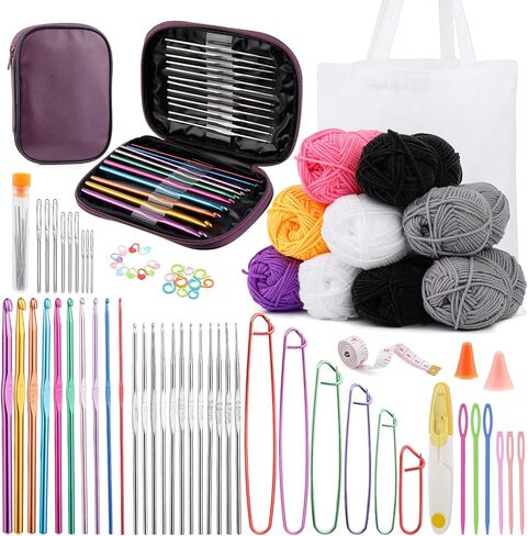 Ftyiwu Crochet Kit for Beginners, 77pcs Beginner Crochet Kit for Adult Include Ergonomic Crochet Hooks, Crochet Yarn, Crochet Supplies Tools for Beginners and Experienced Crochet Professionals in Kuwait