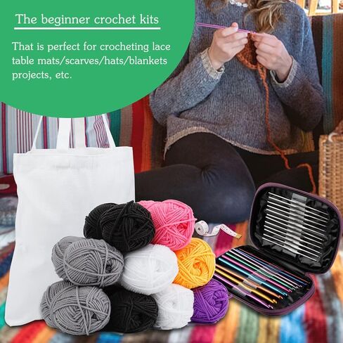 Ftyiwu Crochet Kit for Beginners, 77pcs Beginner Crochet Kit for Adult Include Ergonomic Crochet Hooks, Crochet Yarn, Crochet Supplies Tools for Beginners and Experienced Crochet Professionals in Kuwait