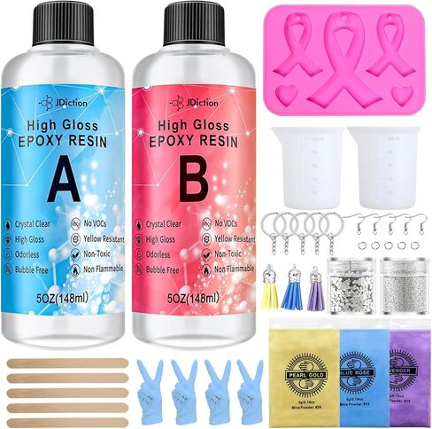 مجموعة راتنجات الإيبوكسي للمبتدئين من جي ديكشن، مجموعة أدوات المبتدئين من الراتنج الشفاف الكريستالي 10 أونصة، شديدة اللمعان، بدون فقاعات، رائحة منخفضة، مجموعة صنع المجوهرات الكل في واحد للحرف اليدوية in Kuwait