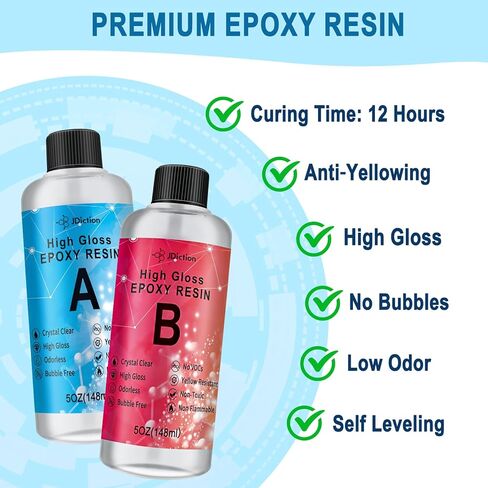 مجموعة راتنجات الإيبوكسي للمبتدئين من جي ديكشن، مجموعة أدوات المبتدئين من الراتنج الشفاف الكريستالي 10 أونصة، شديدة اللمعان، بدون فقاعات، رائحة منخفضة، مجموعة صنع المجوهرات الكل في واحد للحرف اليدوية in Kuwait