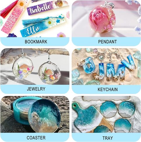 مجموعة راتنجات الإيبوكسي للمبتدئين من جي ديكشن، مجموعة أدوات المبتدئين من الراتنج الشفاف الكريستالي 10 أونصة، شديدة اللمعان، بدون فقاعات، رائحة منخفضة، مجموعة صنع المجوهرات الكل في واحد للحرف اليدوية in Kuwait