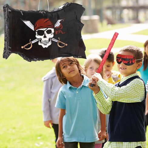 Pirate Pinata Kit Skull Flag Pinata and Black Red Plastic Stick and Confetti Blindfold for Kids Pirate Theme Birthday Halloween Party Decoration Supplies, 16 x 11 x 3 Inch in Saudi Arabia