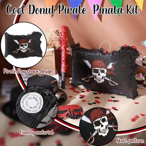 Pirate Pinata Kit Skull Flag Pinata and Black Red Plastic Stick and Confetti Blindfold for Kids Pirate Theme Birthday Halloween Party Decoration Supplies, 16 x 11 x 3 Inch in Saudi Arabia