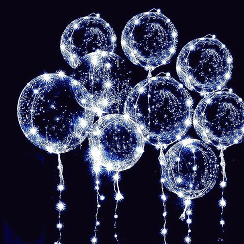 10 PACKS LED Bobo Balloons, Clear Light Up Balloons,Helium Glow Bubble Balloons with String Lights for Party Birthday Wedding Quinceanera Decorations (Cold White) in Kuwait