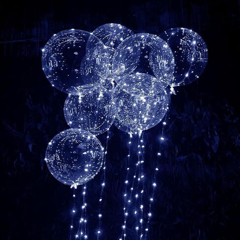 10 PACKS LED Bobo Balloons, Clear Light Up Balloons,Helium Glow Bubble Balloons with String Lights for Party Birthday Wedding Quinceanera Decorations (Cold White) in Kuwait