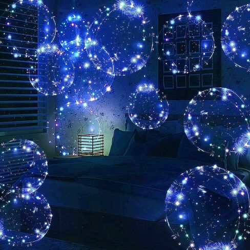 10 PACKS LED Bobo Balloons, Clear Light Up Balloons,Helium Glow Bubble Balloons with String Lights for Party Birthday Wedding Quinceanera Decorations (Cold White) in Kuwait