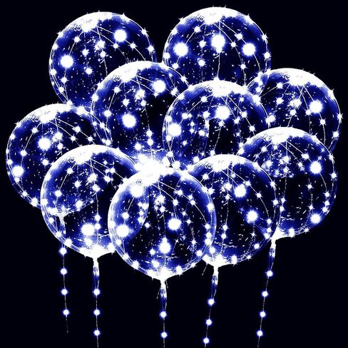 10 PACKS LED Bobo Balloons, Clear Light Up Balloons,Helium Glow Bubble Balloons with String Lights for Party Birthday Wedding Quinceanera Decorations (Cold White) in Kuwait