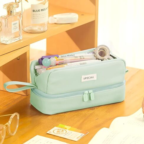 MAMUNU Pencil Case Large Capacity, Pencil Case Aesthetic, Pencil Case Pen Pouch with Zipper Compartments Portable Handle, Pencil Pouch for School Office College Teen Girls Boys Adults Students in Saudi Arabia