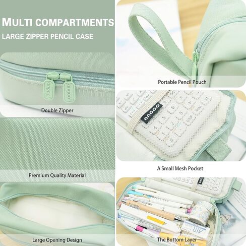 MAMUNU Pencil Case Large Capacity, Pencil Case Aesthetic, Pencil Case Pen Pouch with Zipper Compartments Portable Handle, Pencil Pouch for School Office College Teen Girls Boys Adults Students in Saudi Arabia