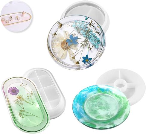 3Pcs Jewelry Silicone Resin Tray Molds, DIY Craft Trinket Dish Epoxy Mold, Resin Coaster Casting Molds for Jewelry Ring Dish Holders, Soap Dish, Candle Holders, Home Decoration (3 Shapes) in Kuwait