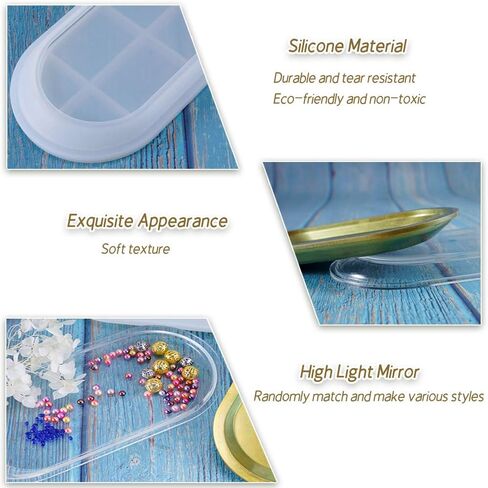 3Pcs Jewelry Silicone Resin Tray Molds, DIY Craft Trinket Dish Epoxy Mold, Resin Coaster Casting Molds for Jewelry Ring Dish Holders, Soap Dish, Candle Holders, Home Decoration (3 Shapes) in Kuwait