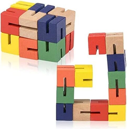 Wooden Flexible Fidget Mini Twist Cube Puzzles - 12 Pack - Stretchable 3D Puzzles Wood Twist Blocks for Anxiety Fidgeting or Party Favors in Saudi Arabia
