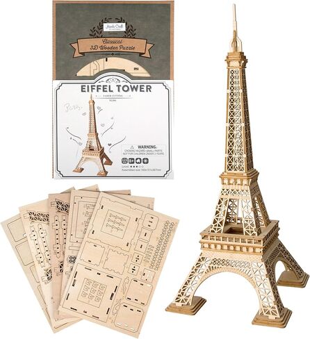 هاندز كرافت DIY لغز خشبي ثلاثي الأبعاد - مباني برج إيفل مقطوعة بالليزر مجموعة نموذج تجميع ألغاز تحفيز الدماغ التعليمية الجذعية لعبة للبالغين والمراهقين لبناء خشب ممتاز آمن وغير سام TG501 in Kuwait