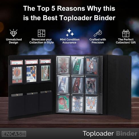 ENCASE Toploader Binder - Top Loader Binder for Cards with Slipcase - Magnetic Close Folder -180 Trading Card Storage Case Suits All TCG's, Sport Cards - Fits Six Graded Cards - 35pt Top Loaders in Saudi Arabia
