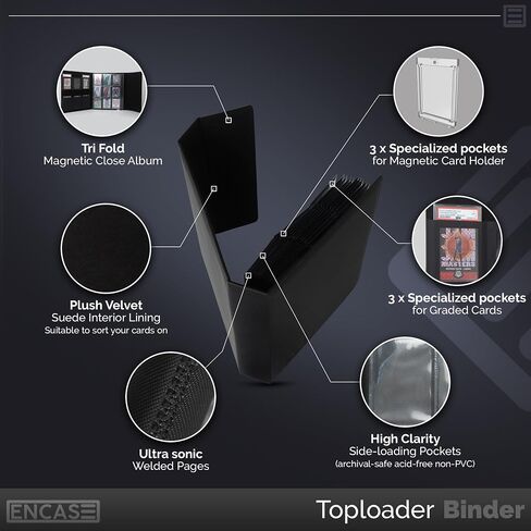 ENCASE Toploader Binder - Top Loader Binder for Cards with Slipcase - Magnetic Close Folder -180 Trading Card Storage Case Suits All TCG's, Sport Cards - Fits Six Graded Cards - 35pt Top Loaders in Saudi Arabia