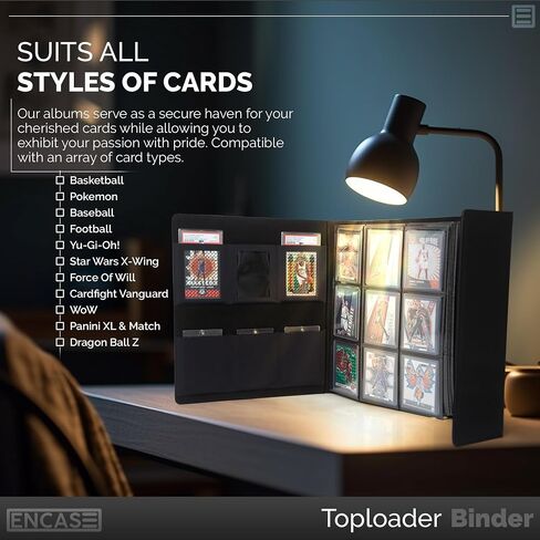 ENCASE Toploader Binder - Top Loader Binder for Cards with Slipcase - Magnetic Close Folder -180 Trading Card Storage Case Suits All TCG's, Sport Cards - Fits Six Graded Cards - 35pt Top Loaders in Saudi Arabia