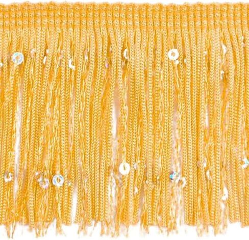 Trims by the Yard 3" Starlight Hologram Sequin Chainette Fringe Yellow Gold | (10 Yard Cut) Trim in Saudi Arabia