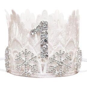 تاج عيد الميلاد الاول للشتاء - تاج دانتيل ابيض بلوري، تاج عيد الميلاد الاول على شكل ندفة الثلج، ديكور حفلات العجائب الشتوية، قبعة عيد الميلاد الاول للفتيات، شريط راس من الدانتيل مع مجوهرات فضية على in Kuwait