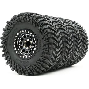 HOBBYSOUL Height 5.0'' Tires 2.2 Tyres & -10mm Negative Offset 2.2 Beadlock Wheels Black Rims For RC Mud Crawler All Terrain SCX10 Capra Wraith TRX4 Gen8 Everest gen 7 Pro, (4-Pack, Assembled)