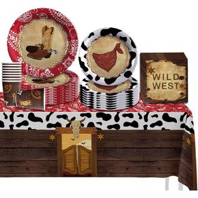 CAILESS Western Party Decorations - Western Cowboy Party Supplies 69Pcs Included Cowboy Theme Plates Cups Napkins Serves 16 Guests for Kids and Adults Wild West Party Decorations in Kuwait