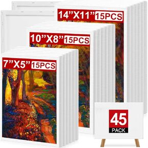 Fulmoon 45 Pcs Stretched Canvas Multi Pack for Painting, 5 x 7", 8 x 10", 11 x 14" (15 of Each), Cotton White Blank Canvas Boards for Kids Art Supplies Panels for Oil Acrylic Watercolor Paint in Saudi Arabia