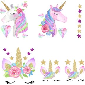 مجموعة من 3 رقع قماشية قماشية قماشية قماشية قابلة لإعادة الشحن بنمط وحيد القرن مع زهور ونجوم صديقة للبيئة من 3 قطع للديكور بنفسك باللون الوردي EASU001 in Kuwait