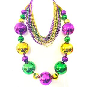 YSPPF ماردي غرا جامبو الكرة قلادة الطرف ماردي غرا الأرجواني الذهب الأخضر عقد من الخرز (13 قطعة) in Kuwait