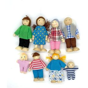 OKOK Wooden Dollhouse Family Set Dollhouse Dolls Wooden Doll Family Pretend Play Figures, Miniature Doll House Doll Figures, Family Role Play Pretend Play Mini People Figures (8 Piece) in Saudi Arabia