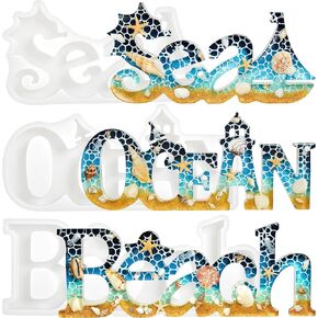 ISSEVE 3Pcs Large Letter Sign Resin Molds Silicone, Beach Ocean Sea Word Sign Silicone Molds for Resin Casting, Epoxy Molds for DIY Tropical Coastal Resin Crafts Home Office Desk Decoration in Kuwait