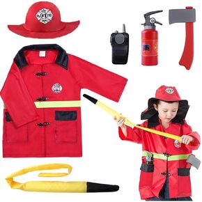 iPlay, iLearn Kids Firefighter Costume, Toddler Fireman Dress up, Fire Pretend Chief Outfit, Halloween Role Play Career Suit W/Walkie Talkie Hose, Party Birthday Gift for 3 4 5 6 7 Year Old Boy Girl in Saudi Arabia
