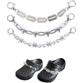 3 PCS Bling Shoe Chains Silver Shoe Accessories Metal Spikes Chain for Slippers Sneakers DIY
