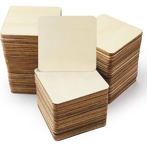 اف اس دبليو سي سي كيه 120 قطعة مربعة خشبية فارغة، 3 × 3 انش قطع خشبية غير مكتملة، لوح خشبي شرائح خشبية للحرف اليدوية والطلاء والقواعد والديكور in Kuwait