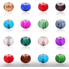 AIPRIDY 100Pcs 15x11mm Painting Murano Large Hole Glass Beads Mix Color with Silver Brass Cores European Charm fit Bracelet Necklace (Watercolor effect OPEC white glass)