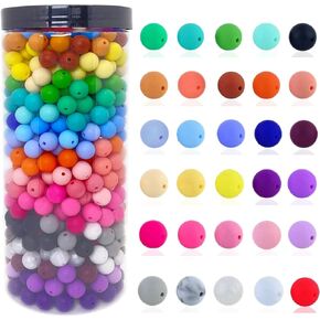 300pcs Silicone Beads, 12mm Round Silicone Beads Bulk for Keychain Making Kit 30 Colors Rubber Beads Silicone Focal Beads Loose Beads for Necklace Bracelet Lanyard Making