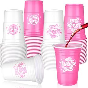RUIYELE 72Pcs Let's Go Girls Party Cups 15 Oz Bachelorette Party Cups Disposable Tableware Bulk Cups for Disco Cowgirl Rodeo Birthday Party Favors, Pink&White in Kuwait