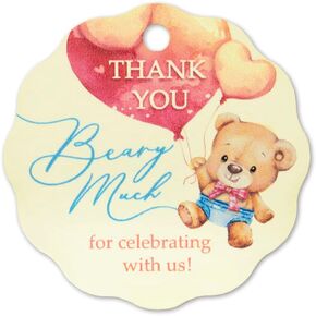 Summer-Ray 50pcs Adorable Thank You Beary Much Gift Tags for Baby Showers or Children's Birthday Party (Cream)