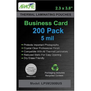 Apache 200 pack of Business Card Laminating Pouches 5mil 2-1/4 x 3-3/4 size 2 sided Laminating Sheets for Hot Thermal Laminator use, each Sheet is Clear Universal Dry Erase Glossy with Rounded Corners in Saudi Arabia