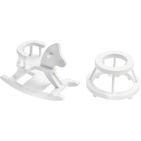 قطعتان من إكسسوارات أثاث المنزل الصغير، حصان هزاز خشبي أبيض مصغر ومشاية صغيرة لتزيين مشهد المحاكاة الصغيرة in Kuwait