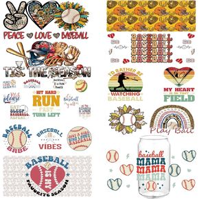 10 Sheets Baseball UV DTF Cup Wrap Transfer Stickers for Glass,Sport DTF Transfer Stickers for Crafting,Baseball Rub on Transfer Stickers for 16 oz Glass,Mugs,Crafts,Furnitures