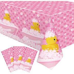 Oudain 3 Pcs Yellow Duck Tablecloth Cute Bubble Rubber Ducky Table Cover Disposable Duck Birthday Decorations Plastic Duck Tablecloth for Baby Shower Birthday Party Supplies, 51 x 86.6 Inch (Blue)