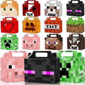 24 Pack Miner Crafting Party Gift Boxes Pixel Theme Style Party Favors/Candy Boxes, Tote Boxes, Gift Boxes for Kids Paper Favor Packs Adults Birthday Party Decora- 12 Pattern in Kuwait