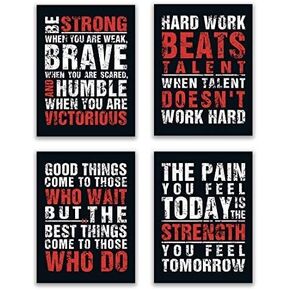 HPNIUB Inspirational Saying Art Print Motivational Quote Painting Set of 4 (12"X16") Posters Minimalist Positive Attitude Artwork Pictures for Classroom Office Decor, No Frame