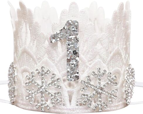 تاج عيد الميلاد الاول للشتاء - تاج دانتيل ابيض بلوري، تاج عيد الميلاد الاول على شكل ندفة الثلج، ديكور حفلات العجائب الشتوية، قبعة عيد الميلاد الاول للفتيات، شريط راس من الدانتيل مع مجوهرات فضية على in Kuwait
