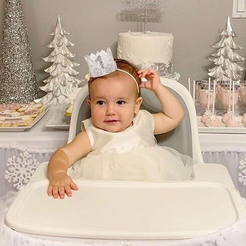 تاج عيد الميلاد الاول للشتاء - تاج دانتيل ابيض بلوري، تاج عيد الميلاد الاول على شكل ندفة الثلج، ديكور حفلات العجائب الشتوية، قبعة عيد الميلاد الاول للفتيات، شريط راس من الدانتيل مع مجوهرات فضية على in Kuwait