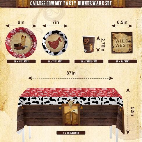 CAILESS Western Party Decorations - Western Cowboy Party Supplies 69Pcs Included Cowboy Theme Plates Cups Napkins Serves 16 Guests for Kids and Adults Wild West Party Decorations in Kuwait